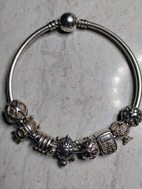 Pandora Bangle Bracelet w/ 8 Pandora Charms